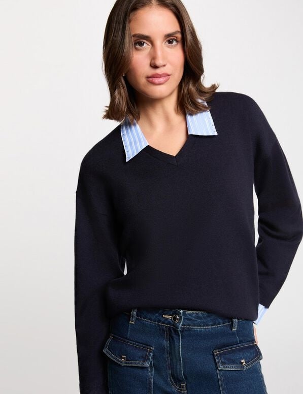 Morgan Striped sweater with turned-down 261-Marayi Navy blue